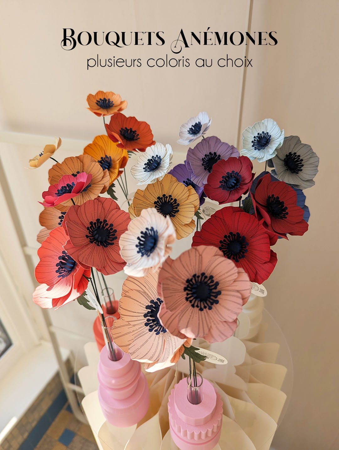 Bouquet papier Anémone – délicatesse et élégance en papier fait main.