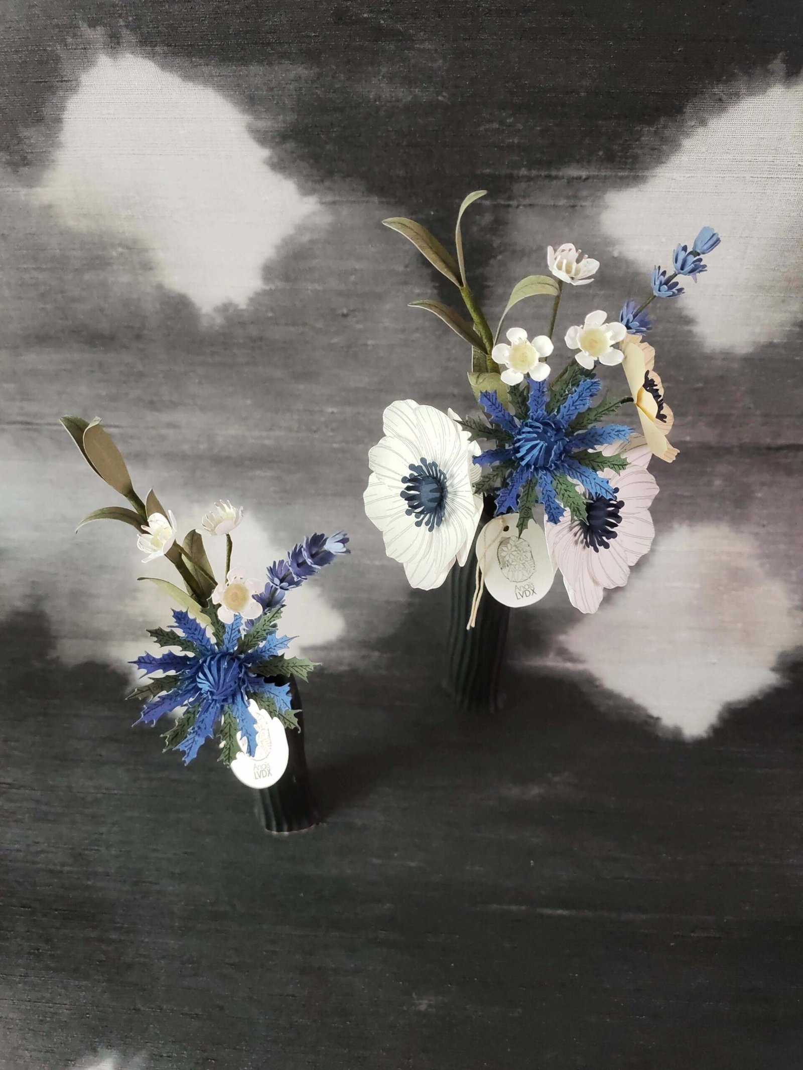 bouquet fleurs en papier dessiné chardon déco artisanale durable lavande wax olivier anémones