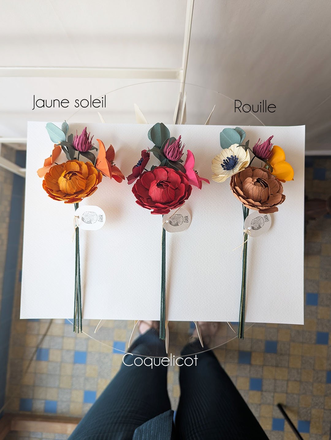 bouquet coloré chloé fleurs en papier dessiné déco artisanale durable anais lvdx rouille coquelicot jaune soleil