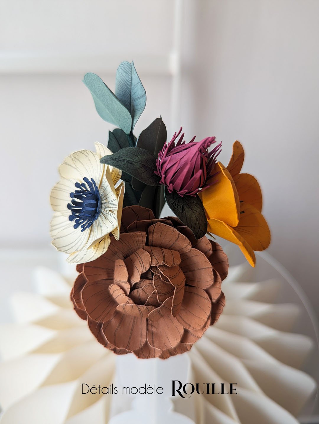 bouquet coloré chloé fleurs en papier dessiné déco artisanale durable anais lvdx rouille coquelicot jaune soleil