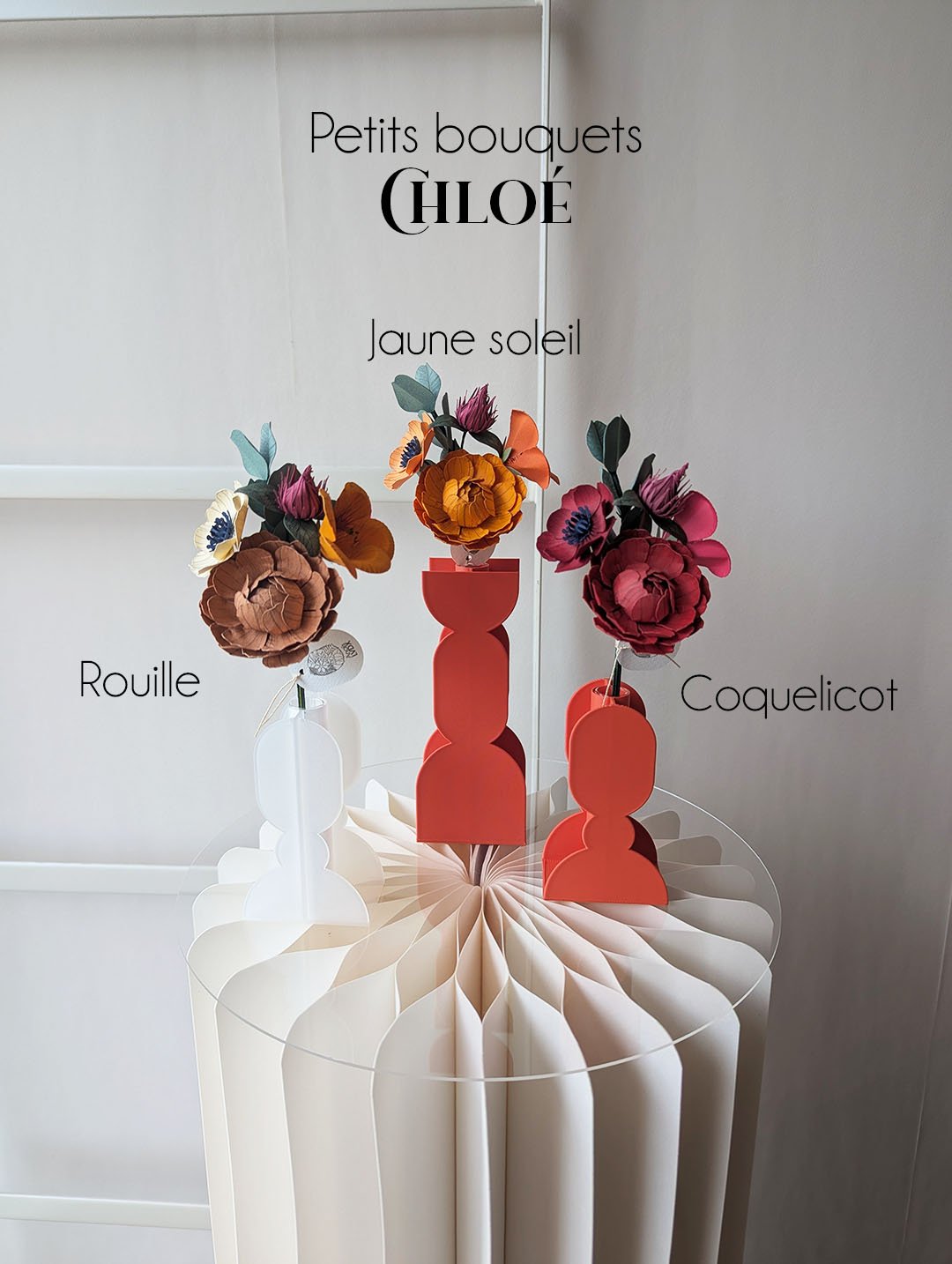 bouquet coloré chloé fleurs en papier dessiné déco artisanale durable anais lvdx rouille coquelicot jaune soleil