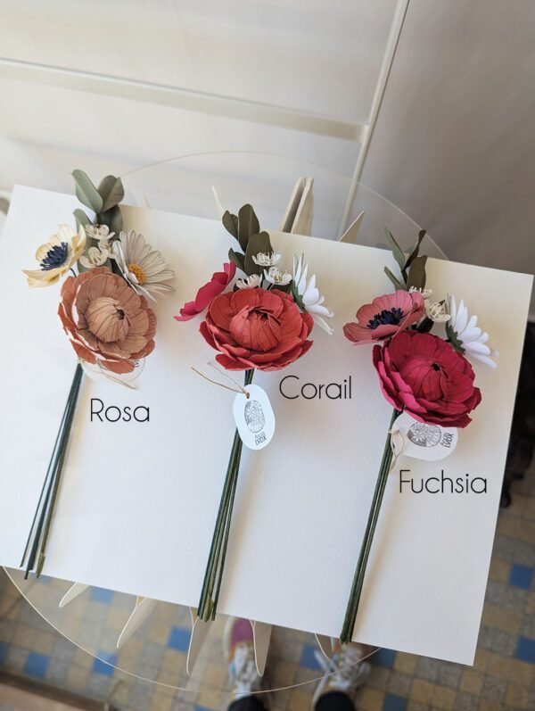 bouquet coloré fleurs en papier dessiné déco artisanale durable anais lvdx rosa fuchsia corail