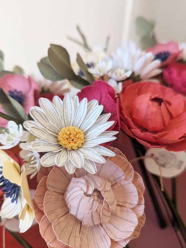 bouquet coloré fleurs en papier dessiné déco artisanale durable anais lvdx rosa fuchsia corail