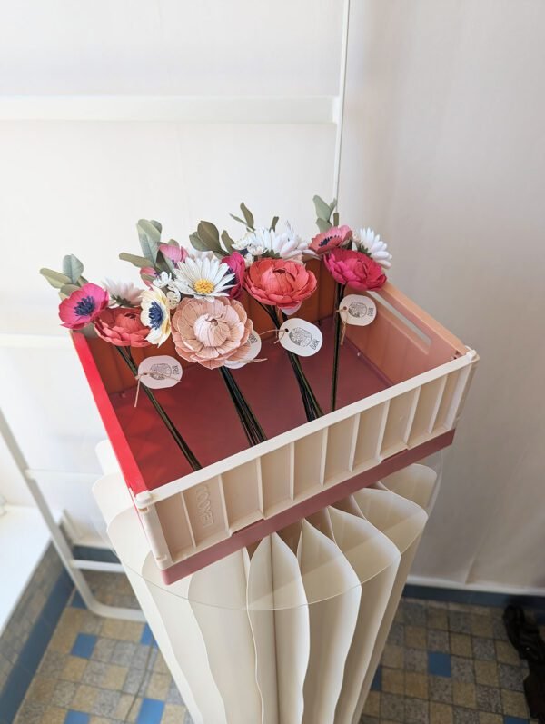 bouquet coloré fleurs en papier dessiné déco artisanale durable anais lvdx rosa fuchsia corail