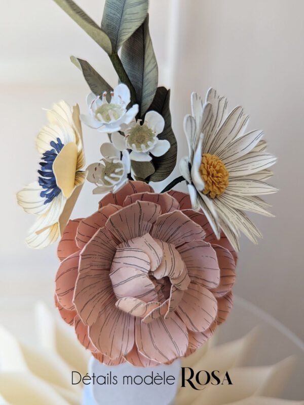bouquet coloré fleurs en papier dessiné déco artisanale durable anais lvdx rosa fuchsia corail