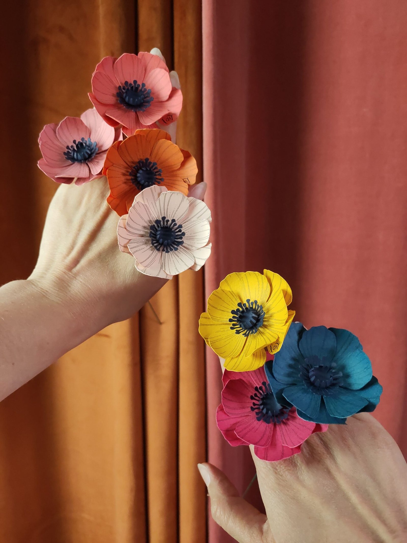 fleurs anémones en papier dessiné déco artisanale durable