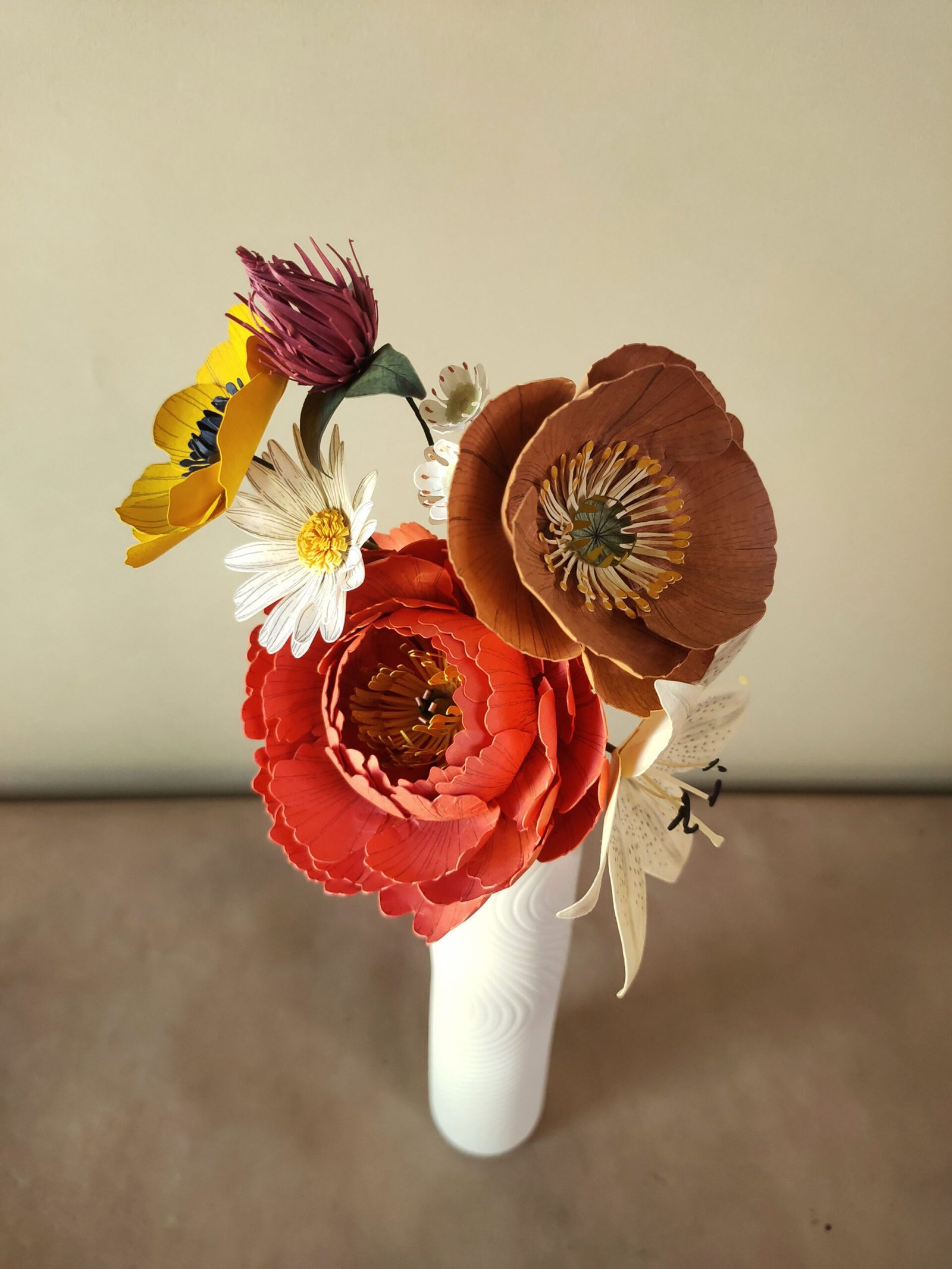 bouquet fleurs en papier dessiné déco artisanale durable