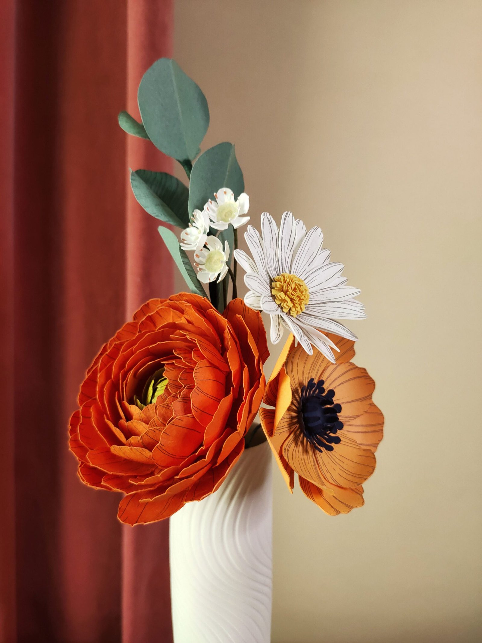 bouquet fleurs en papier dessiné déco artisanale durable