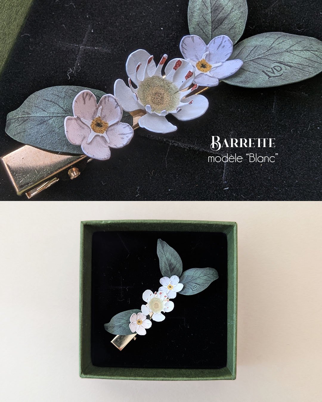 barrette-fleurie-accessoire-coiffure-cheveux-mariage-baptême-communion-or-fleur-papier-anaislvdx-creation-horticulture-france-artisanal