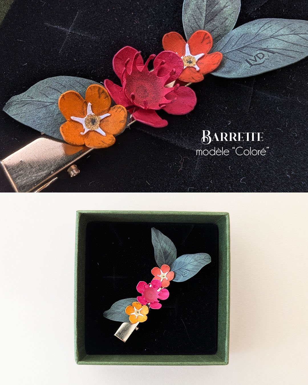 barrette-fleurie-accessoire-coiffure-cheveux-mariage-baptême-communion-or-fleur-papier-anaislvdx-creation-horticulture-france-artisanal