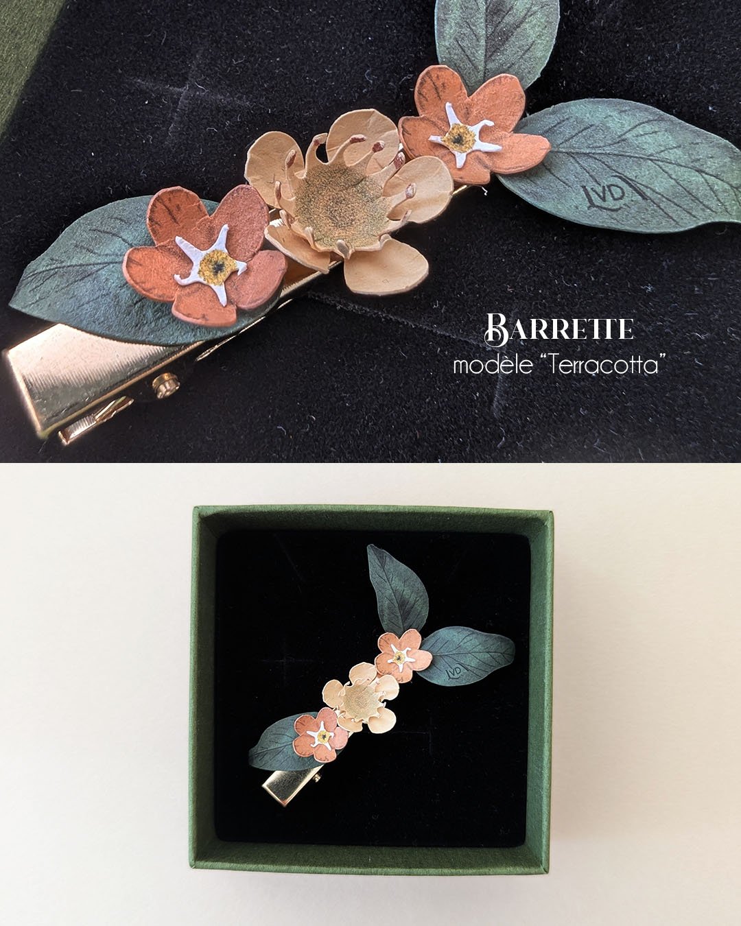 barrette-fleurie-accessoire-coiffure-cheveux-mariage-baptême-communion-or-fleur-papier-anaislvdx-creation-horticulture-france-artisanal