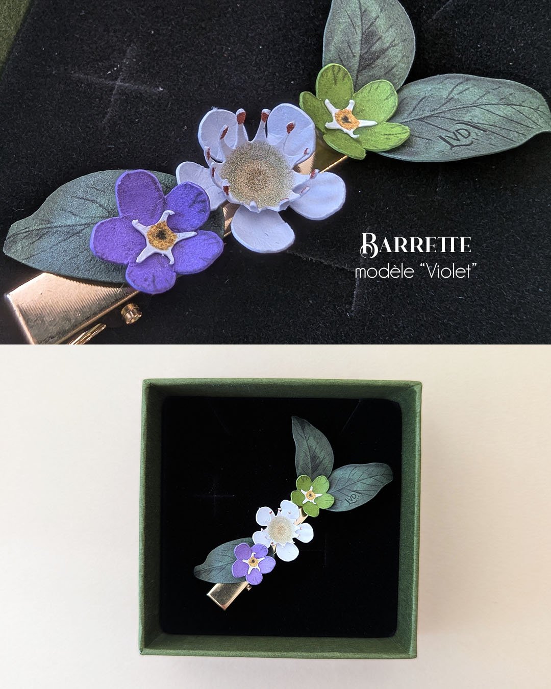 barrette-fleurie-accessoire-coiffure-cheveux-mariage-baptême-communion-or-fleur-papier-anaislvdx-creation-horticulture-france-artisanal