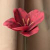 Vue latérale d'une tulipe ouverte en papier fuchsia sur sa tige verte
